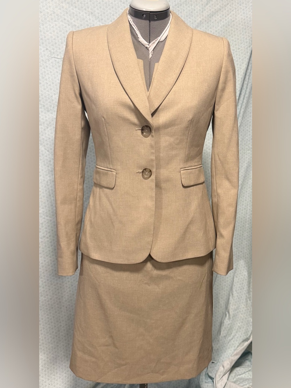 Alex Marie Tan 2-pc suit dress set with two button blazer.